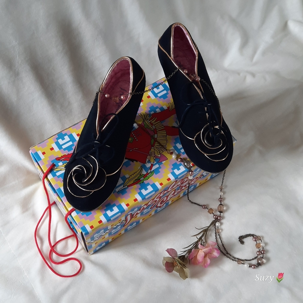 IRREGULAR CHOICE Black Gold Flower Lace-Up Heels - Picture 3 of 8